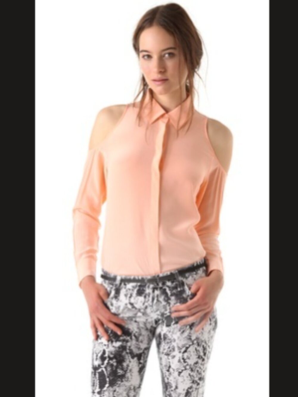 NEW Equipment Femme Nixie Peach 100% Silk Cold Shoulder Button Up Blouse Medium